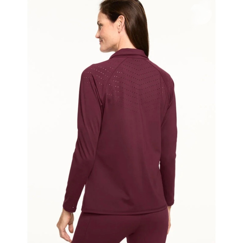 NWT T by‎ Talbots Plus Size 3X Dark Burgundy Laser Cut Full Zip Athletic